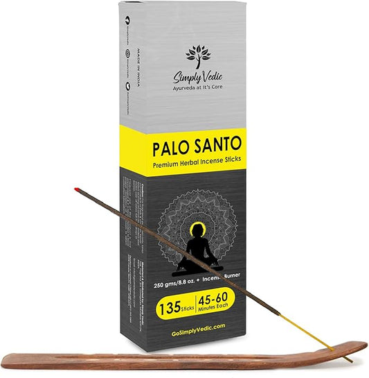 Simply Vedic Palo Santo Incense Sticks – 250g Pack (Approx. 135 Handmade Agarbatti + Free Holder) | Natural & Charcoal-Free | 45-Min Burn for Meditation, Yoga, Aromatherapy, Energy Cleansing