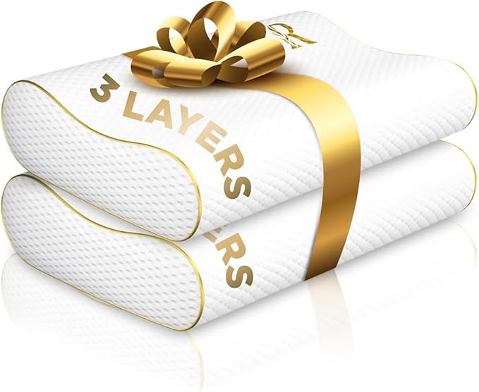 King Memory Foam Pillows 2-Pack – Ergonomic Cervical Pillow for Neck and Shoulder Pain – Medium Firm Contour Pillow for Side, Back, and Stomach Sleepers – CertiPUR-US Certified