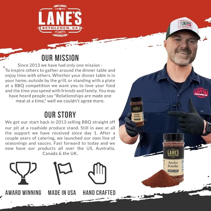 Lane's Ancho Chile Powder, All-Natural Ancho Chili Powder Spice with Sweet & Smoky Flavor, Ideal for Mexican Dishes & Homemade Chili, No Preservatives, Made in USA, 7.3 oz