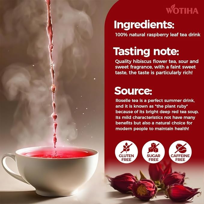 WOTIHA-Natural Hibiscus Tea Bags 120g. 80 Herbal Tea Bags Tea with Antioxidant Properties, Non-GMO • Additive-Free • Caffeine-Free，Vegan