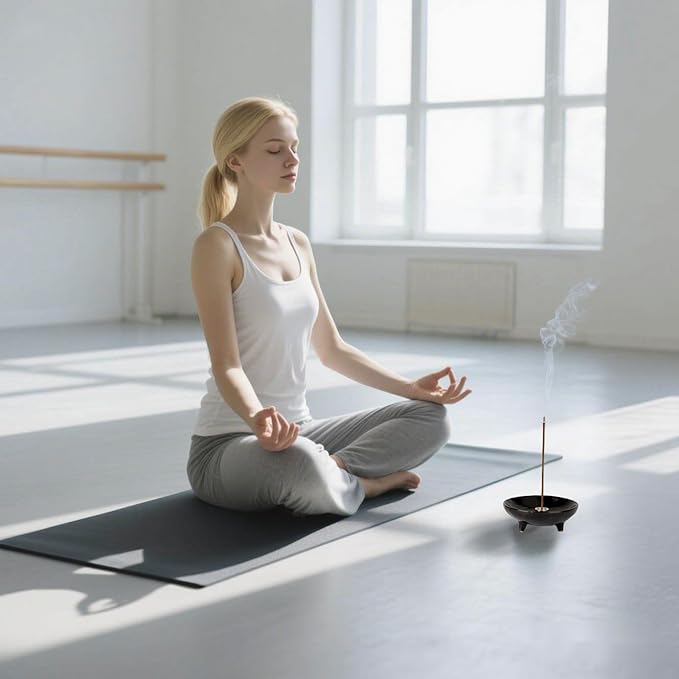 Incense Holder, Ceramic Burner Bowl with 9-Hole Insert, Tripod Design & Ash Catcher, for Sticks, Cones, Sage & Palo Santo – Handmade, Heat-Resistant & Easy to Clean, 6.15-Inch (Black)