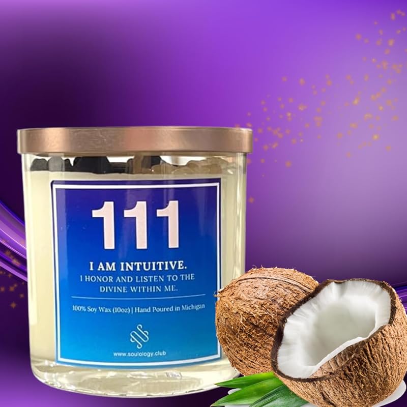 111 Angel Number Affirmation Scented candles 10oz,crystal candle with 100% Soy Wax & Phthalate-Free Fragrance candles, Gifts candles for women, candles for men, Manifestation Candle