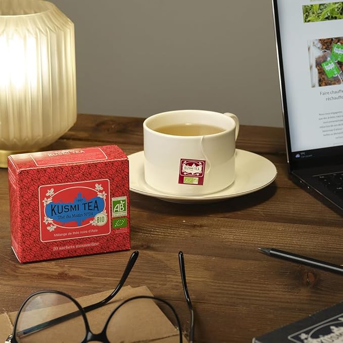 Kusmi Tea - Russian Morning No.24 - Organic Black Tea - Blend of Asian Black Teas - Grand Yunnan, Ceylon & Assam - Smooth, Flavourful, Caffeinated Tea - 20 Tea Bags