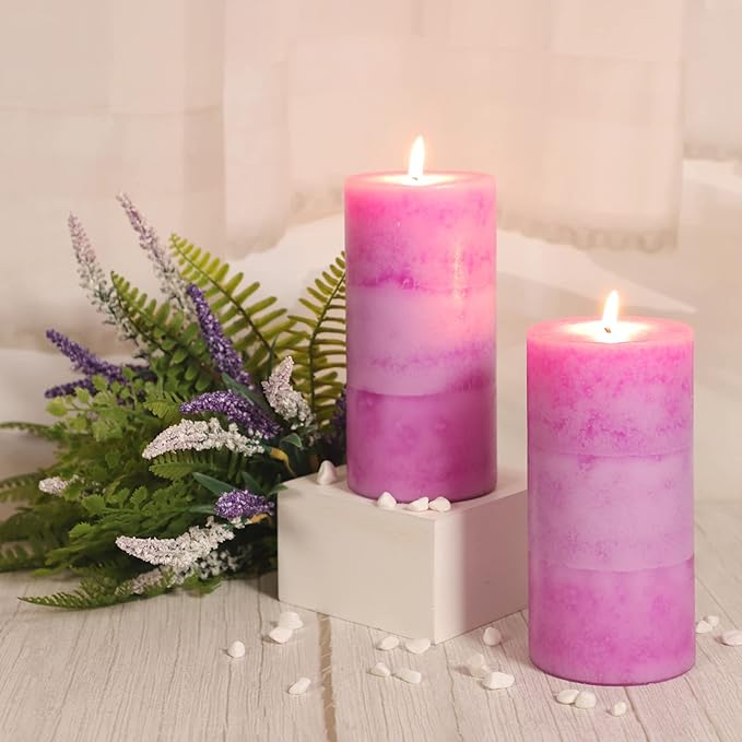 3x6 Large Candle Lavender Scented 3 Pack Pillar Votive Candles Pink Decorative Clean Burning Candles Birthday Gift for Her Wedding Party Decor Mothers Day Gifts Set