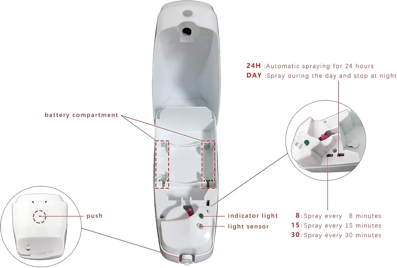 Automatic air freshener dispenser, Wall Mounted or Free Standing automatic adjustable fragrance aerosol spray sprayer white 300mL