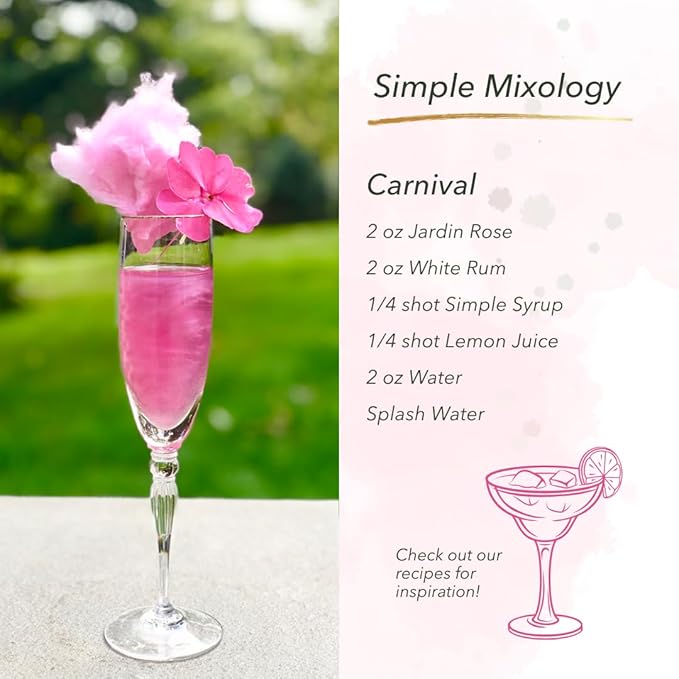 JARDIN Rose Mixer, Sugar-Free Cocktail & Mocktail Mixer - Rose Infused Syrup- Aromatic and Floral, Drink with Shimmer- (25.4 Fl Oz)