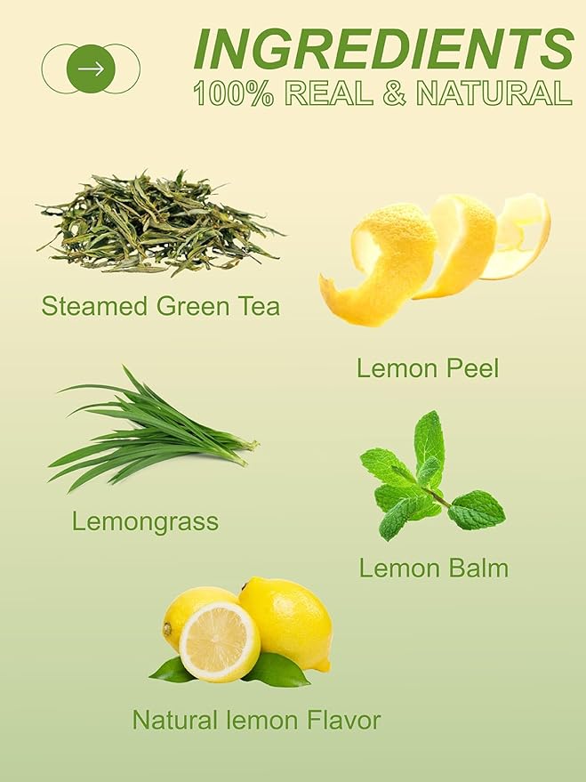 TeeLux Lemon Green Tea Bags, Premium Green Tea with Lemongrass & Lemon Balm, Refreshing & Smooth Flavor, 100 Count