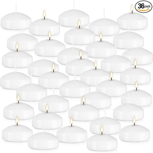 36 Packs 3-Inch unscented White Floating Candles - Ideal for Weddings, Pool Party, Holiday Centerpieces and Events - Odorless, Drip-Free, Long Lasting Burn Time