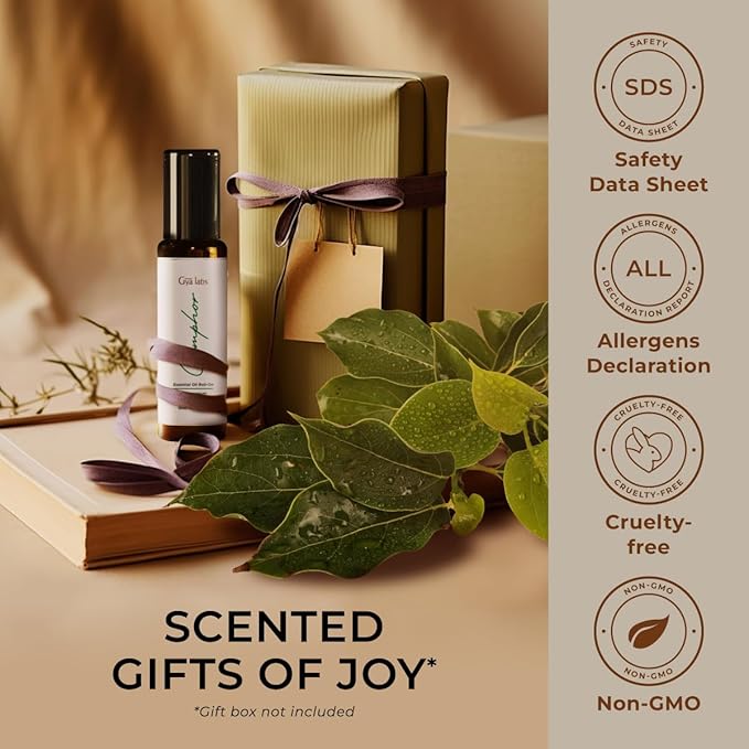 Gya Labs Camphor Essential Oil Roll On - 0.34 Fl Oz - Travel Size Roller for Camping, Skin, Aromatherapy Relief, Convenience