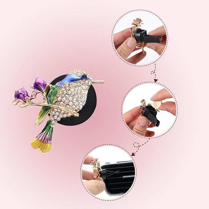 Hummingbird Air Vent Clips Car Fresheners,2pcs Bling Cute Bird Diffuser for Car Decor,Blue Accessories for Women