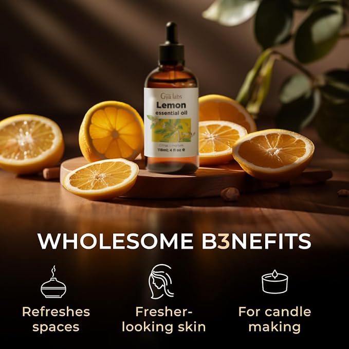 Gya Labs Lemon Essential Oil - 4 Fl Oz - for Hair, Skin, Diffuser, Aromatherapy & DIY Candle Making Scent