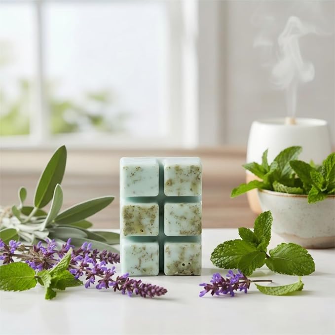 DEVI Scented Wax Melts, Natural Soy Wax Cubes Strong Scent -Peppermint & Sage - Long Lasting Scented Melts for Warmer, 4 Pack(24-Cubes)