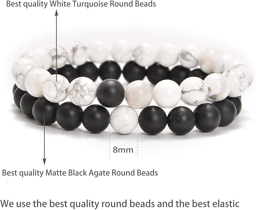 AD Beads 2Pcs His & Hers Distance Beads Bracelets Elastic Natural Stone Yoga Bracelet