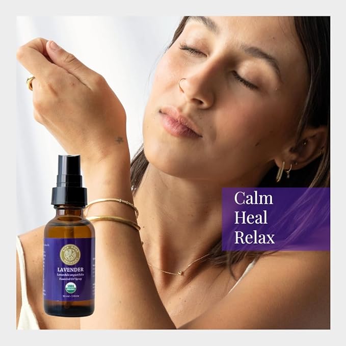 Silk Road Organic Lavender Essential Oil Spray, Lavandula Angustifolia, 100% Pure USDA Certified Aromatherapy for Calming, Relaxation & Skin – 1 oz Spray - Always Pure, Always Organic