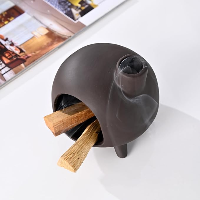 Handmade Ceramic Palo Santo Holder Burner - Mini Chimenea Incense Dish for Palo Santo and Sticks .Sage Holder for for Aromatherapy, Yoga, Meditation Gift and Home Decor (Black)