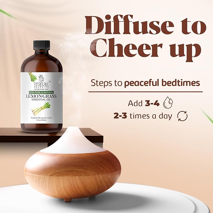 Lemongrass Essential Oil - 4 Fl Oz – 100% Natural Lemongrass Oil - for Diffuser, Face, Skin Care, Aromatherapy, Hair Care, Scalp and Body Massage - with Glass Dropper