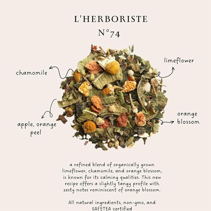 Palais des Thés - Organic L'Herboriste N°74 - Herbal Tea with Limeflower, Chamomile & Orange Blossom - Premium Tea Bags, Serves 20 Cups