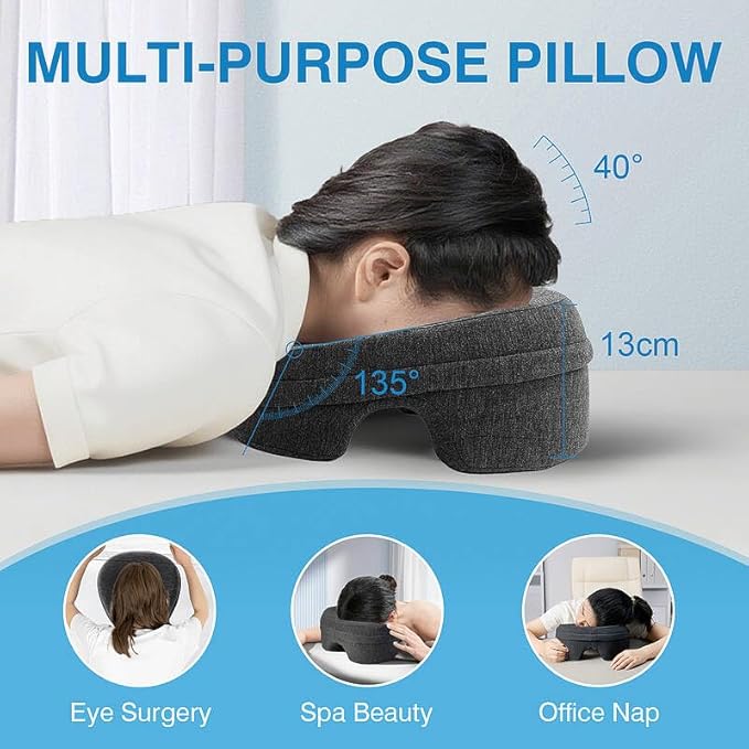 Face Down Pillow for Bed, Massage Headrest Face Pillow After Eye Surgery, Memory Post-Eye Recovery or Beach Tanning, Prone Sleepers with Breathable Desig (Dark Gray)
