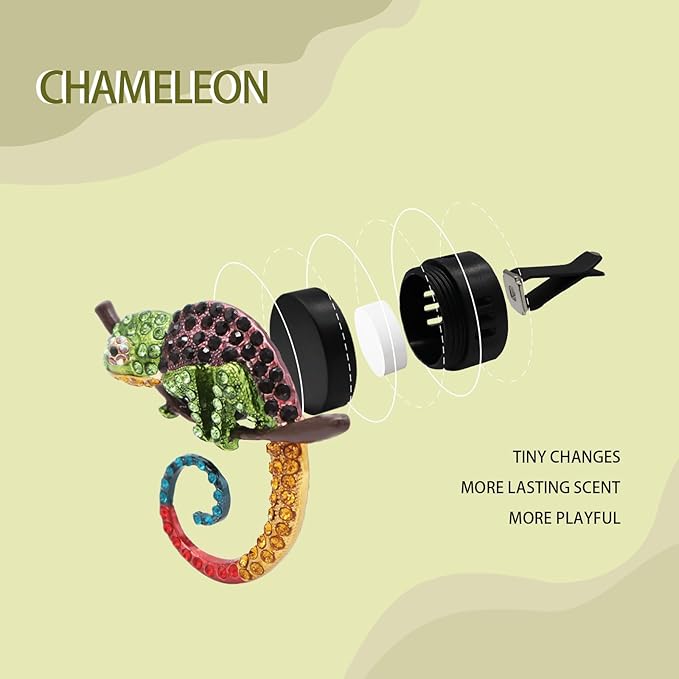 Bling Car Accessories Chameleon Air Freshener Vent Clips Long Lasting Aroma Diffuser Cute Colorful Lizard Decor for Women Teens