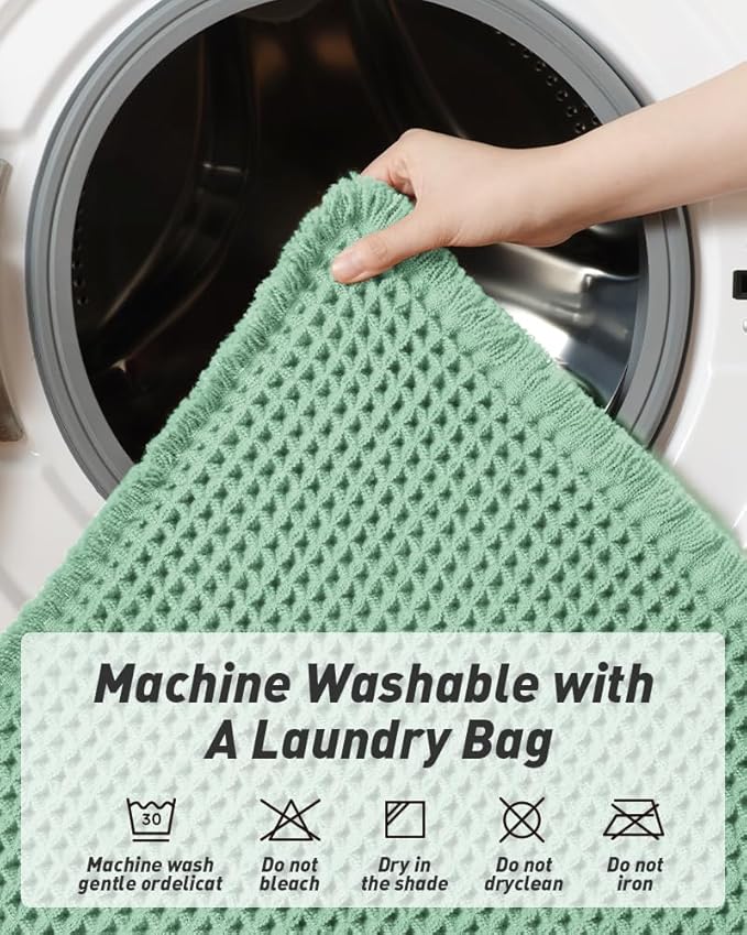 AMOAMI Upgraded Waffle Bath Mat, Super Absorbent Non Slip Bath Mats for Bathroom Floor, Machine Washable Bathroom Rugs with Tassels, Rubber Backed Bathroom Mats, Ultra Soft, 17" x 24", Sage