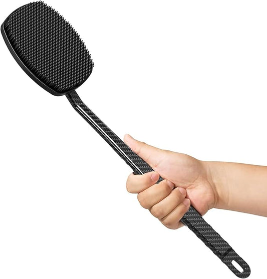 New Carbon Fiber Silicone Back Scrubber for Shower, Back Shower Brush with Long Handle Back Scrubber for Men and Women