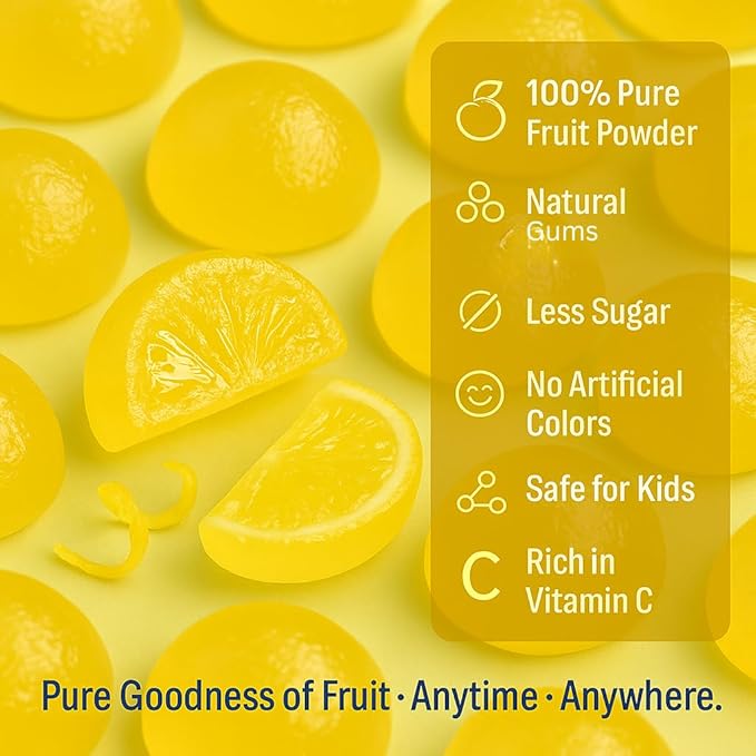 Confect Lemon Drop Burst Fruit Gummies – Vegan Candy – 6 Packs x 1.76 oz – Gluten-Free, No Corn Syrup, Semi-Circle Shape