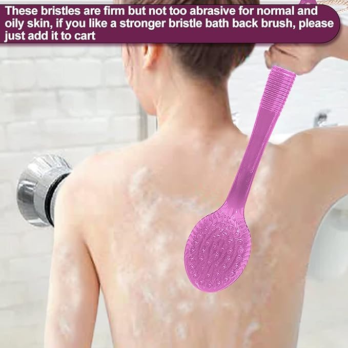Back Bath Brush - Curved Long Handle Shower Brush with Medium Stiff Bristles for Exfoliating Body, Back Scrubber for Men & Women (Pink 2 Pack)