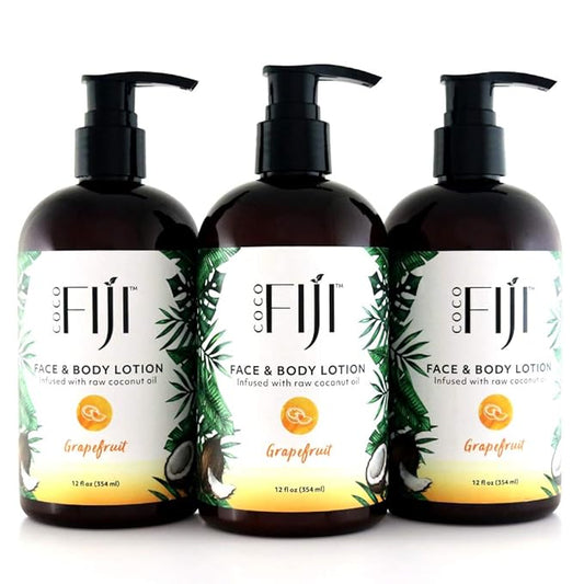 Coco Fiji Face & Body Lotion Infused With Coconut Oil | Lotion for Dry Skin | Moisturizer Face Cream & Massage Lotion for Women & Men |Grapefruit 12 ozPack of 3