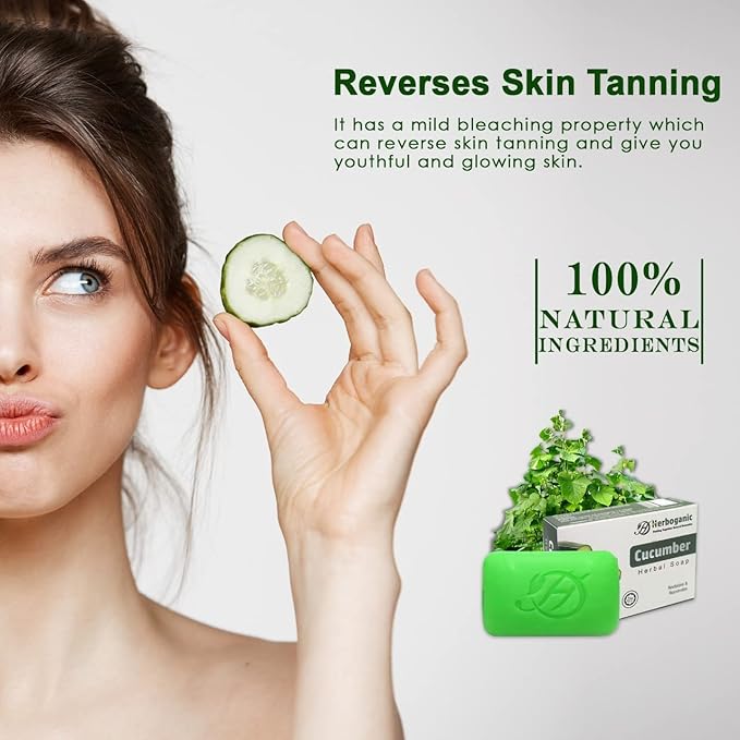 HERBOGANIC Cucumber Herbal Soap | Pack of 6 of 5oz soap Bar | Ideal for Men and Women, Soothing and Nourishing Soap for Moisturization