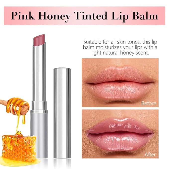 2Pcs Honey Tinted Lip Stain Lip Balm Lip Gloss, Sheer Hydrating Lip Stains Tint, Moisturizing Lip Color for All Skin Tones, Nourishing Lip Balm with a Hint of Natural Black Cherry Tint