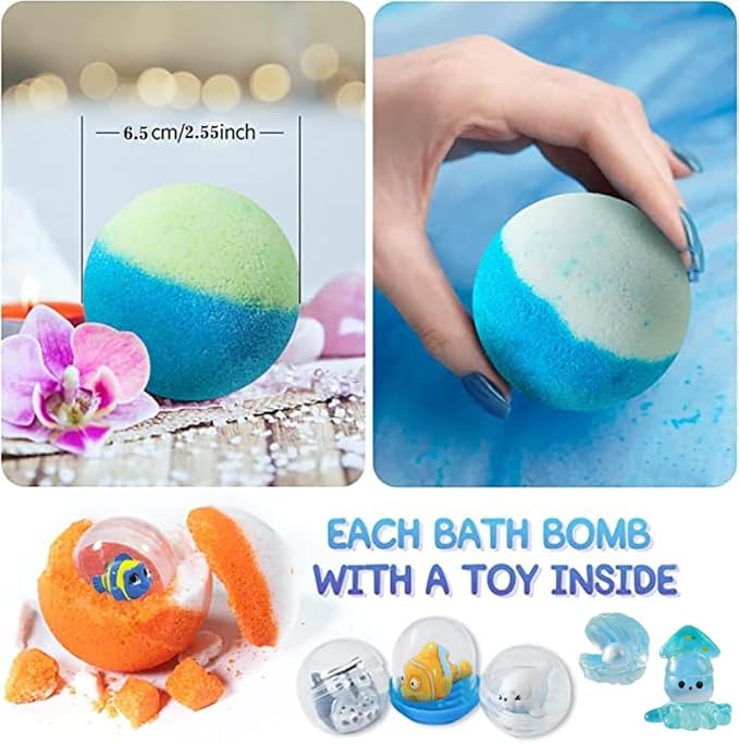 Bath Bomb Gift Set with Surprise Inside, 20 Pack Organic Bath Bombs for Kids, Kids Safe Handmade Fizzy Balls for Kid, Ideal Birthday Gift for Kids, Boys, Girls