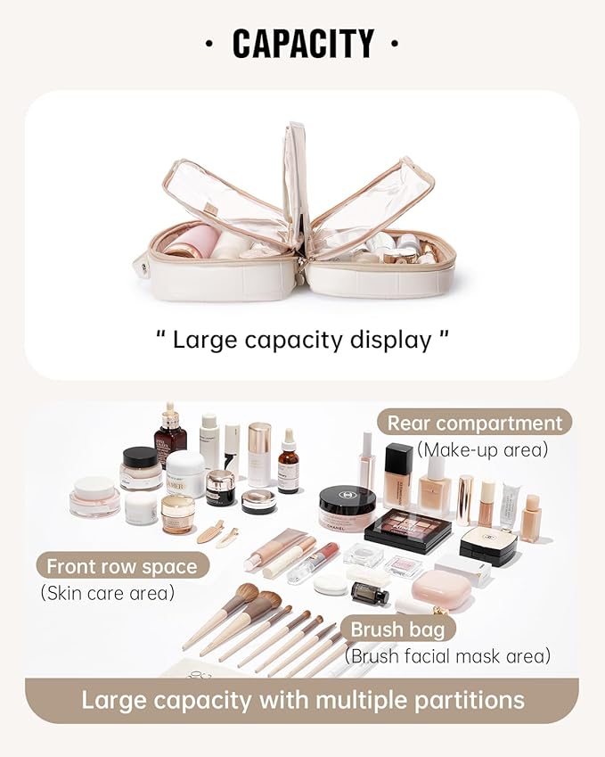 EACHY Travel Makeup Bag,Large Capacity Cosmetic Bags for Women,Waterproof Portable Pouch Open Flat Toiletry Bag Pattern Makeup Bag