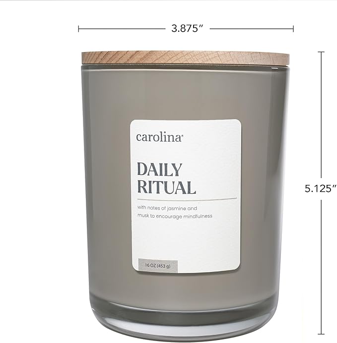 Carolina Daily Ritual Scented Candle, 16 oz Musk & Jasmine Scented, 2 Wick Wellness Relaxing Candle, 60H Burn Time, Ideal for Creating a Welcoming Home - Made in The USA
