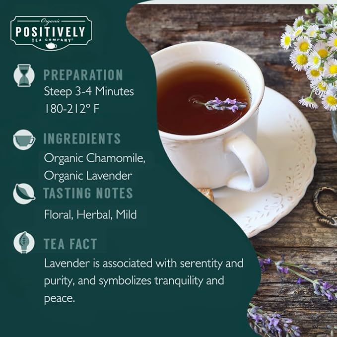 Organic Positively Tea Company, Lavender Chamomile, Herbal Tea, Loose Leaf, 16 Ounce
