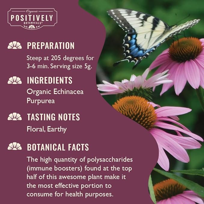 Organic Positively Botanicals Company, Echinacea Purpurea, Herbal Tea Loose Leaf Botanical, 4 Ounce