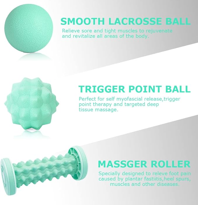 Foot Massage Ball & Foot Rollers 6 in 1 Set with Handheld Roller, Spiky Ball, Lacrosse Ball, Massage Roller, Steel Ball Massager for Relieve Plantar Fasciitis, Deep and Superficial