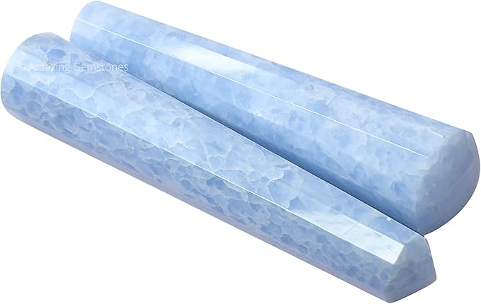 Amazing Gemstone Blue Calcite Crystal Wand Massage Stick - Pelvic Wand Gua Sha for Adults - Crystals and Healing Stones Massage Wands for Adults Gifts (Pointed)