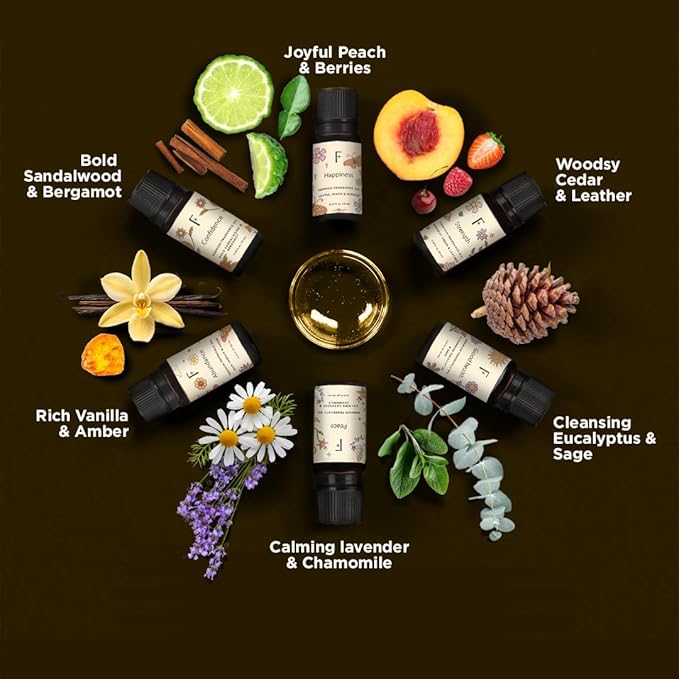 Folkulture Essential Oils for Home | Set of 6 (0.34 fl oz x 6) Sandalwood, Vanilla, Eucalyptus, Cedar Essential Oil, Sage & Chamomile Diffuser Oils for Relaxation for Women
