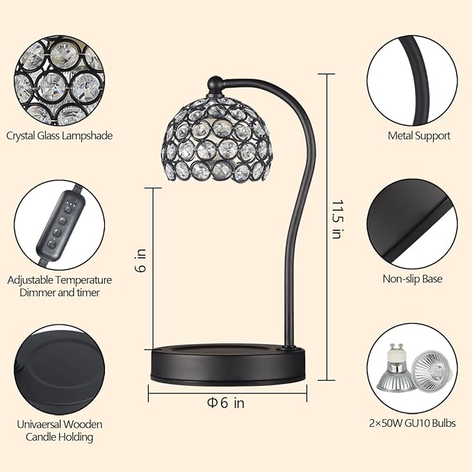 Dimmable Electric Candle Warmer Lamp with Timer Home Decor Wax Melts Warmer for Jar Scented Candles with 2 Bulbs Birthday Gifts for Women Mom Wife