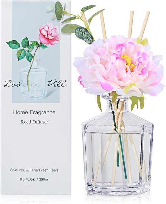 L'odeur Vill Reed Diffuser, 8.5 Oz(250ml) Lavender Geranium Bathroom Diffuser with 10 Sticks, Scented Diffuser Home Fragrance Essential Oil Reed Diffuser Set for Home Large Rooms Bathroom Shelf Decor