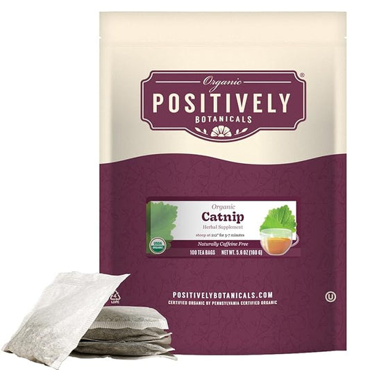 Organic Positively Botanicals Company, Catnip Herbal Tea Bags, 100 Count, Eco-Friendly Tea Bags, Non-GMO