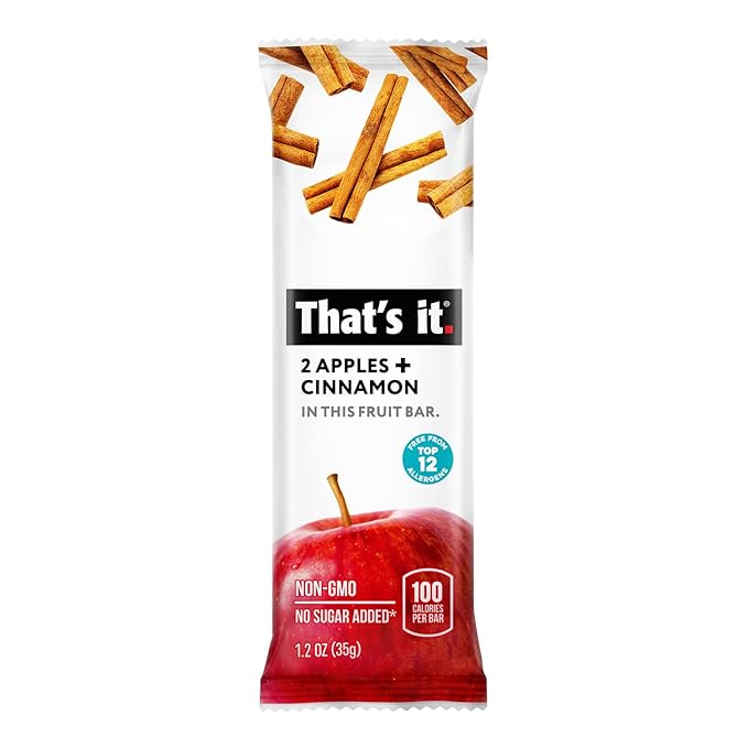 That's it. Apple + Cinnamon 100% Natural Real Fruit Bar, Best High Fiber Vegan, Gluten Free Healthy Snack, Paleo for Children & Adults, Non GMO No Added Sugar, No Preservatives Energy Food (12 Pack)