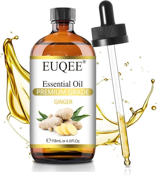 EUQEE Ginger Essential Oil 118mL Pure Ginger Oil, Large Bottle Premium Essential Oil with Glass Dropper for Diffuser, Candle Making, DIY Soap - 4fl. oz