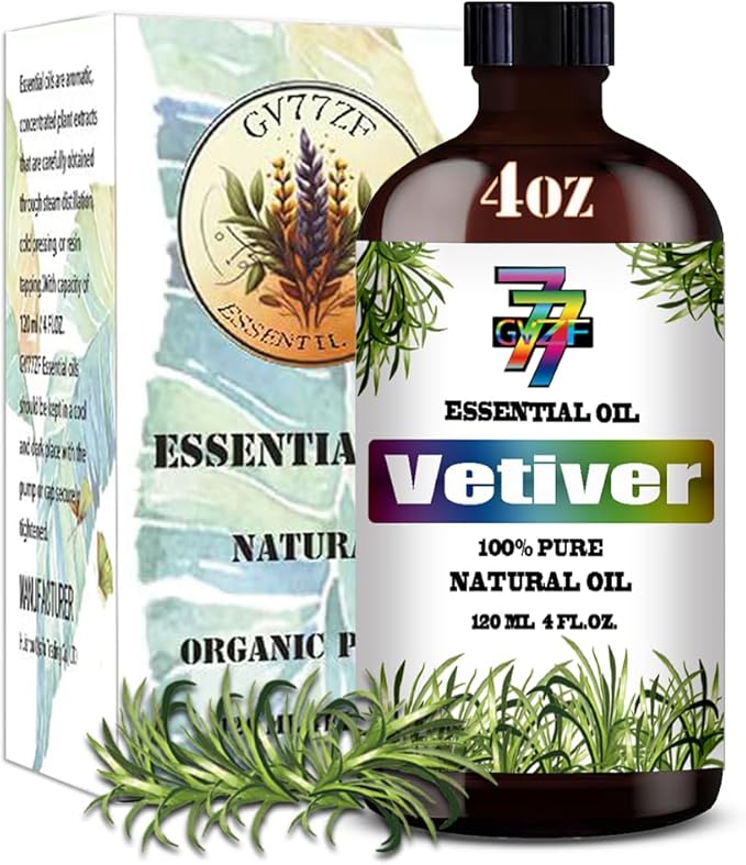 Vetiver Essential Oil (4 oz/120 ml) — Vetiver Oils for Aromatherapy, diffusers, humidifiers, Home fragrances, DIY Skincare, soap Making, DIY Candle Making, Relaxation, Yoga, and Meditation