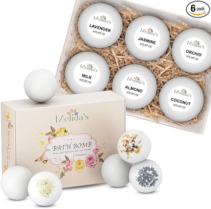 Pack Vegan Bath Bombs with Cocoa Butter & Avocado Oil - Aesthetic Appeal & Aroma, Perfect for Self-Care & Spa, Ideal Gift for Kids, Women and Moms, Pack of 6 (100 grs)