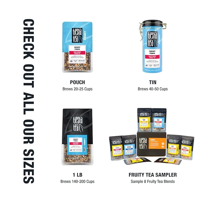 Tiesta Tea - Cherry Punch, Loose Leaf, Sweet Cherry Herbal Tea, Premium Blend, Non-Caffeinated, Makes Hot or Iced & Brews Up to 25 Cups, 2oz Resealable Pouch