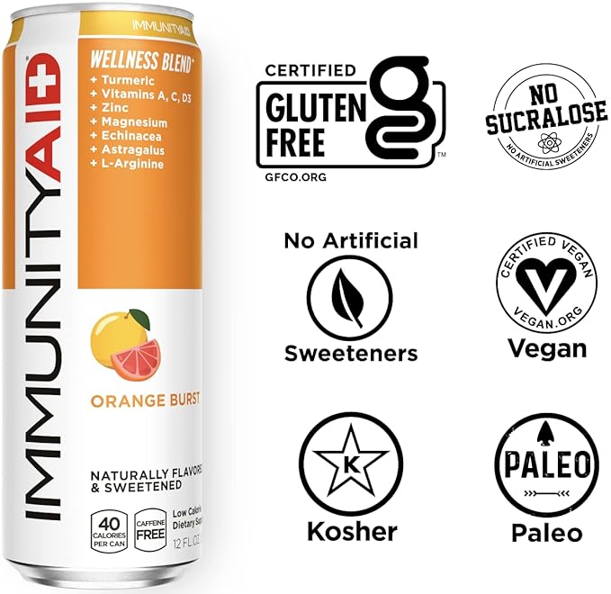 IMMUNITYAID Wellness Blend, With Echinacea, Zinc, Astragalus and Vitamin C, Only 45 Calories, 100% Clean, Vegan and Gluten-Free, No Artificial Flavors, Sodium or Caffeine, 12 Fl Oz (Pack of 4)