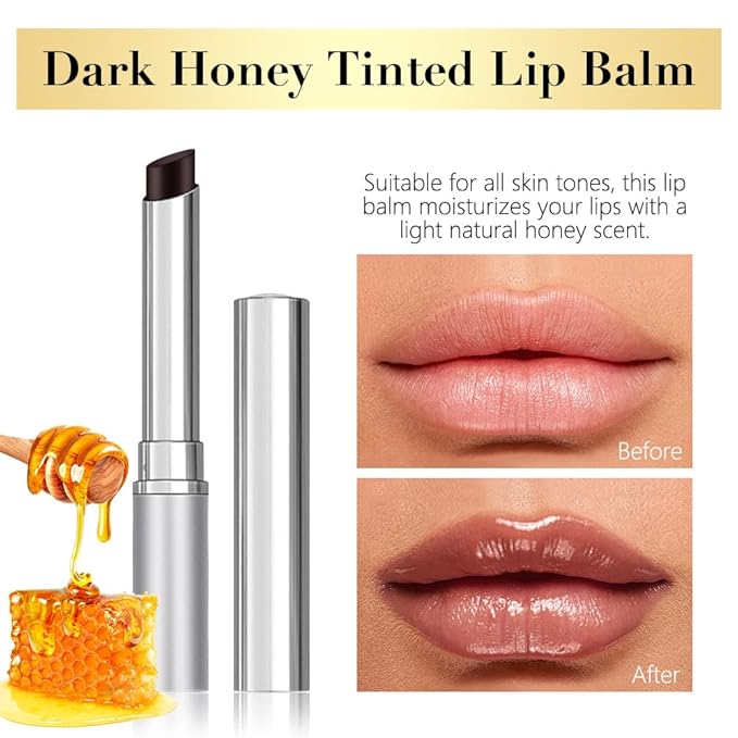 Honey Tinted Lip Stain Lip Balm Lip Gloss, Sheer Hydrating Lip Stains Tint, Moisturizing Lip Color for All Skin Tones, Nourishing Lip Balm with a Hint of Natural Black Cherry Tint (Black)