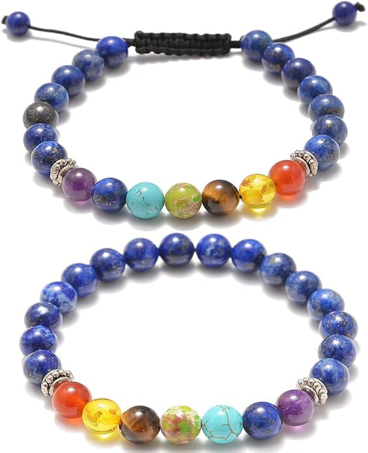 AD Beads 2Pcs His & Hers Distance Beads Bracelets Elastic Natural Stone Yoga Bracelet