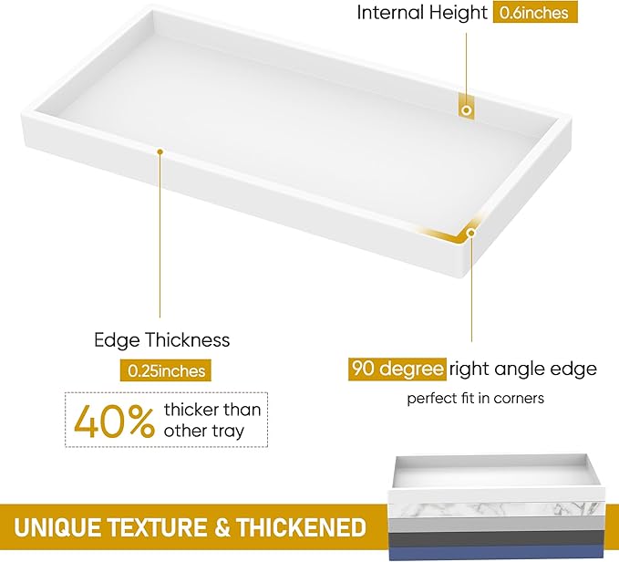 Bathroom Counter Tray,EG-SIPRO High-Grade Thickened Silicone Bathroom Vanity Tray,Shatterproof Durable Rectangle Bathroom Soap Dispenser Tray for Bathroom Countertop,White,Small+Large (EGTRAY)